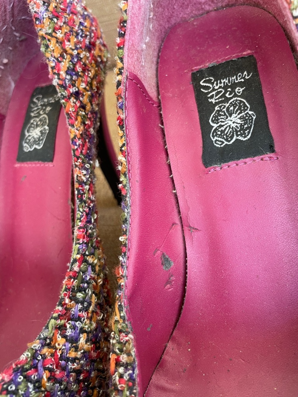 Summer Rio Multicolor Tweed Pointed Toe Pumps with Pink Lining - Picture 5 of 8